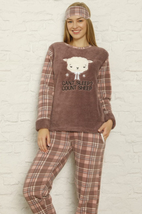 Pijama dama cocolino, pufoasa cu imprimeu Sheep, maro [2]