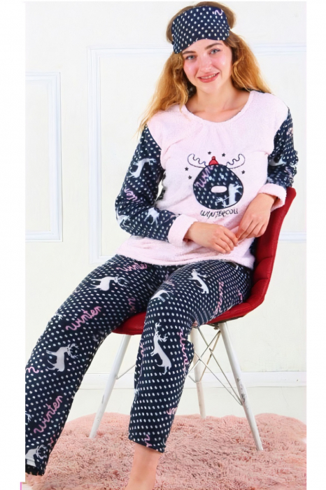 Pijama dama cocolino, pufoasa cu imprimeu Winter, Roz [2]