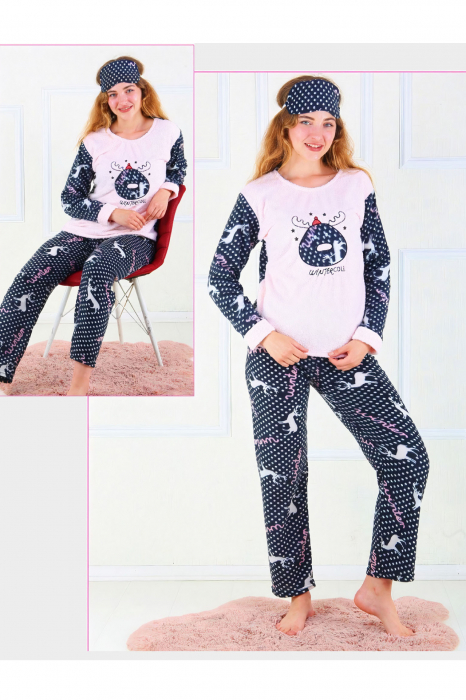Pijama dama cocolino, pufoasa cu imprimeu Winter, Roz [3]