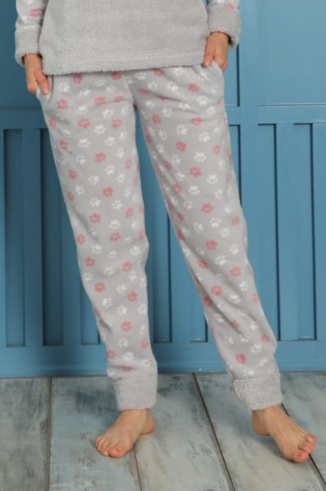 Pijama dama cocolino, pufoasa cu imprimeu Pisicuta back sleep gri [4]