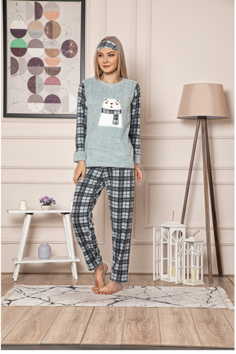 Pijama dama cocolino, pufoasa cu imprimeu Urs polar-Craciun vernil [4]