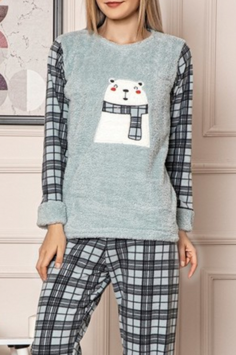 Pijama dama cocolino, pufoasa cu imprimeu Urs polar-Craciun vernil [3]