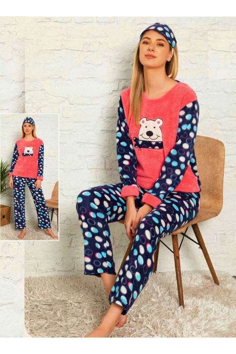 Pijama dama cocolino, pufoasa cu imprimeu Urs polar, Rosu [3]