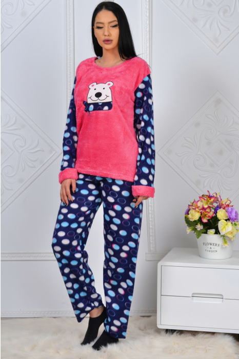 Pijama dama cocolino, pufoasa cu imprimeu Urs polar, Rosu [2]