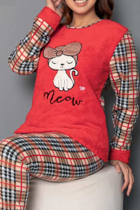 Pijama dama cocolino, pufoasa cu imprimeu Pisicuta Meow [4]
