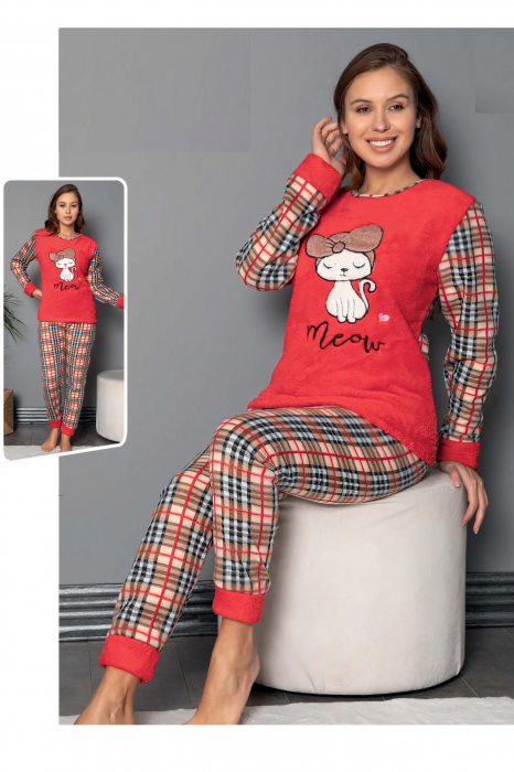Pijama dama cocolino, pufoasa cu imprimeu Pisicuta Meow [2]