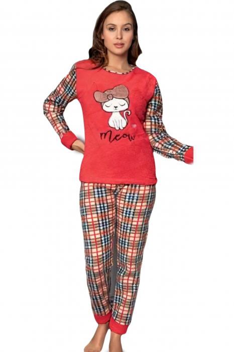 Pijama dama cocolino, pufoasa cu imprimeu Pisicuta Meow [7]