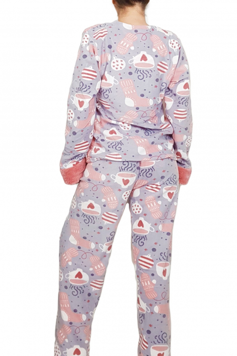 Pijama dama, cocolino pufoasa cu imprimeu Ursulet-Love, roz [2]