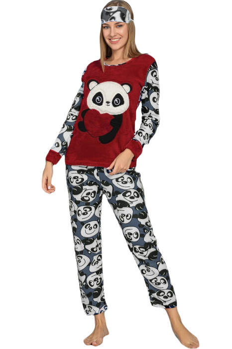 Pijama dama cocolino, pufoasa cu imprimeu Ursulet panda [3]