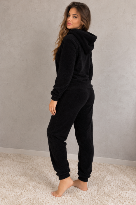 Pijama dama cocolino pufoasa si calduroasa, 2 piese, cu gluga, neagra Lovely 7020 [2]