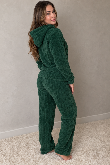 Pijama Dama Cocolino Pufoasa si Calduroasa, 2 Piese, cu Gluga si Pantaloni Lungi, Verde Inchis 7024 [4]
