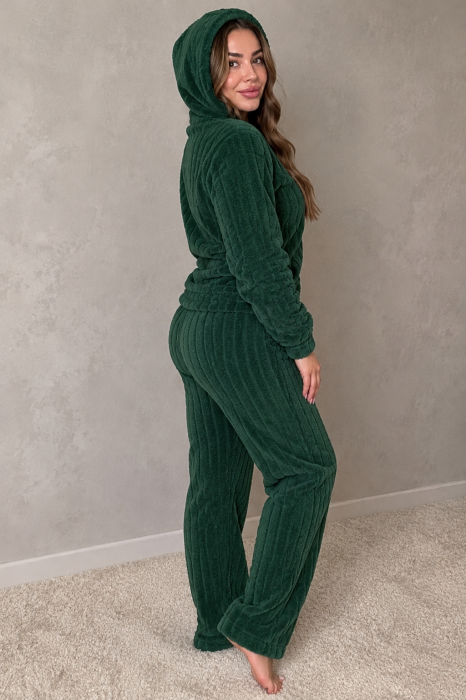 Pijama Dama Cocolino Pufoasa si Calduroasa, 2 Piese, cu Gluga si Pantaloni Lungi, Verde Inchis 7024 [3]