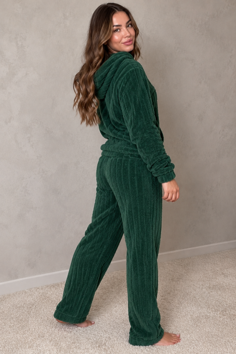 Pijama Dama Cocolino Pufoasa si Calduroasa, 2 Piese, cu Gluga si Pantaloni Lungi, Verde Inchis 7024 [2]