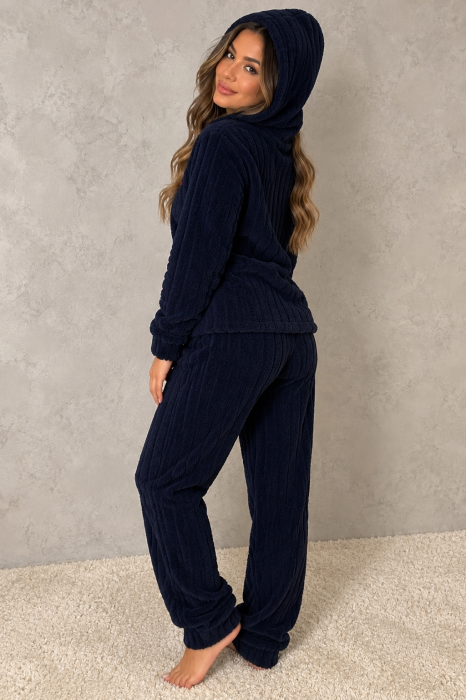 Pijama Dama Cocolino Pufoasa si Calduroasa cu Gluga, 2 Piese, Bleumarin, Model Mood 7014 [2]