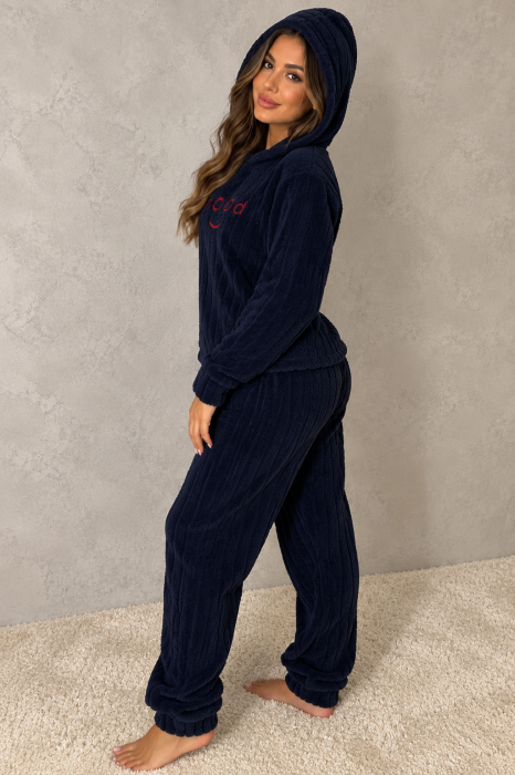 Pijama Dama Cocolino Pufoasa si Calduroasa cu Gluga, 2 Piese, Bleumarin, Model Mood 7014 [4]