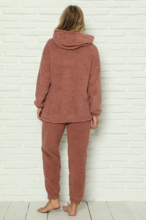 Pijama dama cocolino, pufoasa si calduroasa, cu gluga, maro [2]