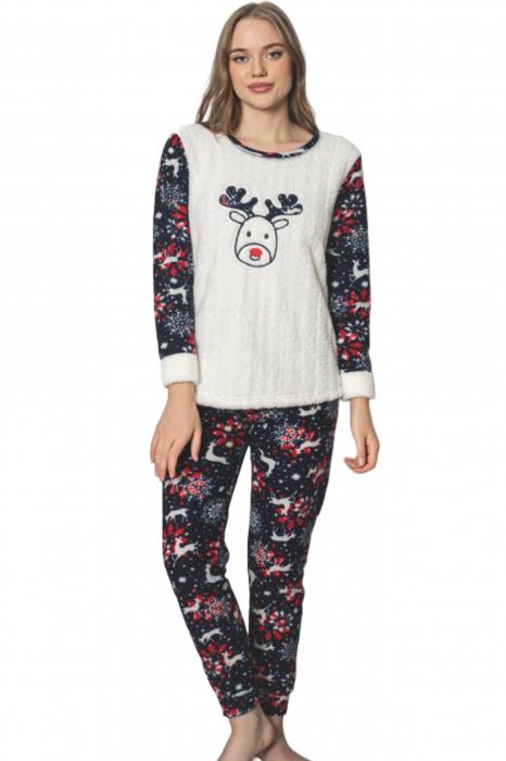 Pijama dama cocolino, pufoasa si calduroasa, imprimeu Craciun, multicolor [3]