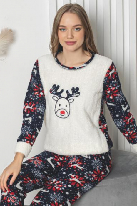 Pijama dama cocolino, pufoasa si calduroasa, imprimeu Craciun, multicolor [4]