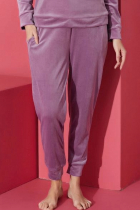 Pijama dama catifea, material moale si delicat, imprimeu Dreams, mov, embody.ro [3]