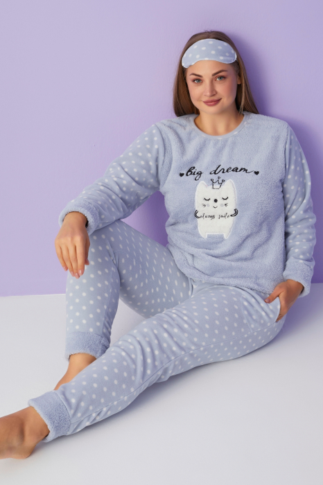 Pijama dama cocolino, pufoasa si calduroasa, imprimeu Big dream, gri, embody.ro [4]