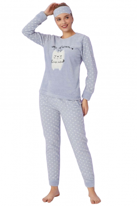 Pijama dama cocolino, pufoasa si calduroasa, imprimeu Big dream, gri, embody.ro [5]