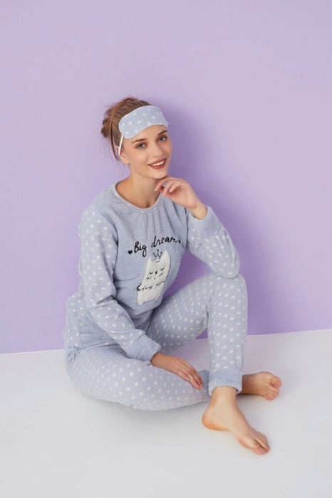 Pijama dama cocolino, pufoasa si calduroasa, imprimeu Big dream, gri, embody.ro [2]