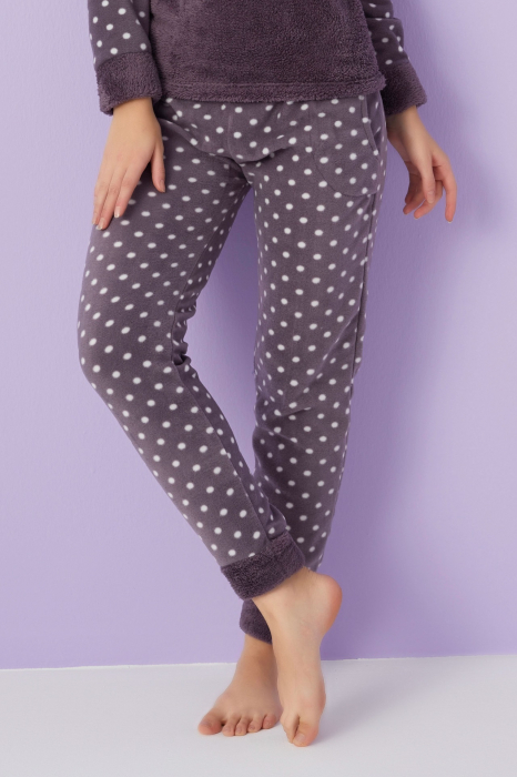 Pijama dama cocolino, pufoasa si calduroasa, imprimeu Big dream, maro [3]