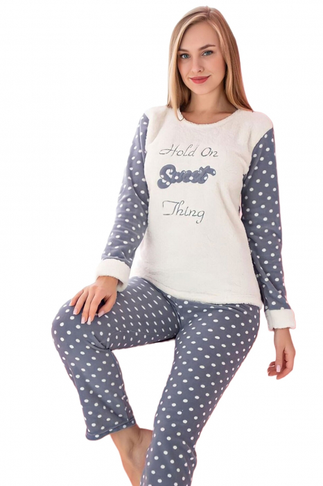 Pijama dama cocolino, pufoasa si calduroasa, imprimeu Sweet thing, gri [3]