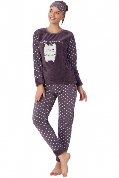 Pijama dama cocolino, pufoasa si calduroasa, imprimeu Big dream, maro [7]