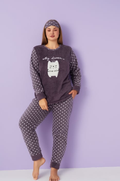 Pijama dama cocolino, pufoasa si calduroasa, imprimeu Big dream, maro [5]