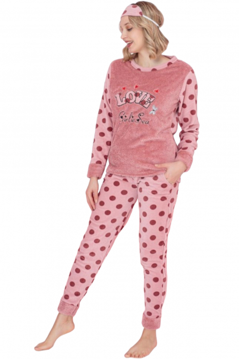 Pijama dama cocolino, pufoasa si calduroasa, imprimeu love, corai, embody.ro [5]