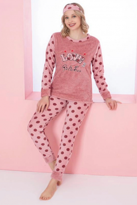 Pijama dama cocolino, pufoasa si calduroasa, imprimeu love, corai, embody.ro [2]