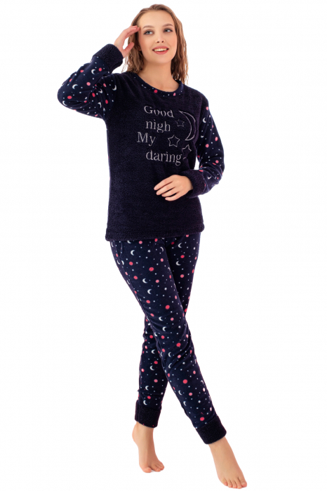 Pijama dama cocolino, pufoasa si calduroasa, imprimeu Good night, corai, embody.ro [4]
