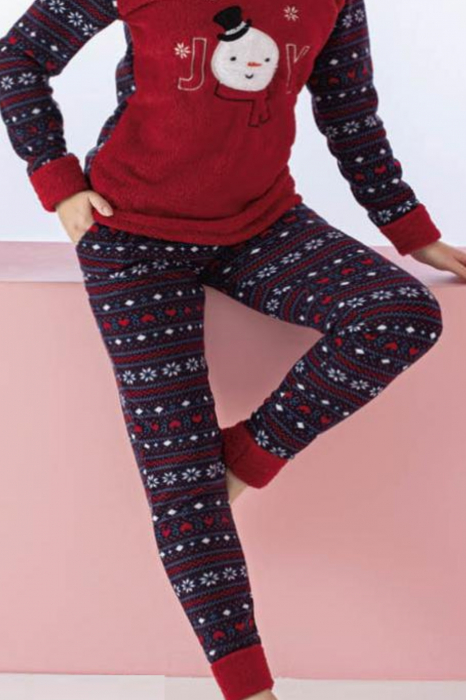 Pijama dama cocolino, pufoasa si calduroasa, imprimeu Craciun Joy, rosu [2]