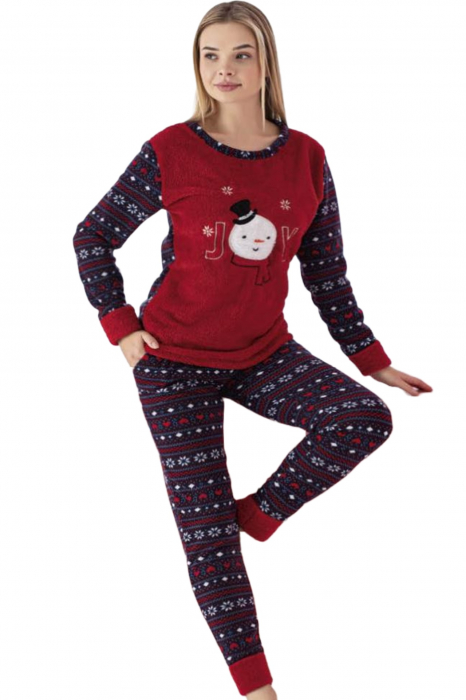 Pijama dama cocolino, pufoasa si calduroasa, imprimeu Craciun Joy, rosu [4]