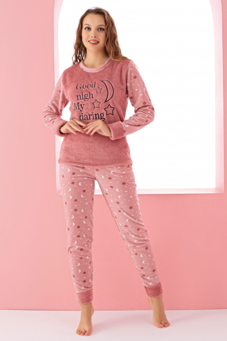 Pijama dama cocolino, pufoasa si calduroasa, imprimeu Good night, cora, embody.ro [2]