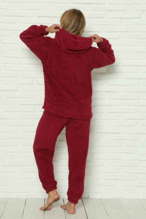 Pijama dama cocolino, pufoasa si calduroasa, cu gluga, visiniu [2]