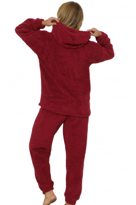 Pijama dama cocolino, pufoasa si calduroasa, cu gluga, visiniu [6]
