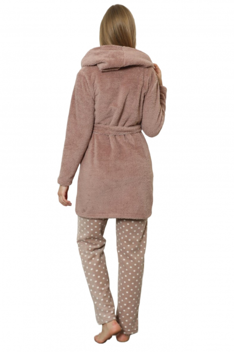 Pijama dama cocolino din 3 piese, halat, bluza pantaloni, maro [5]