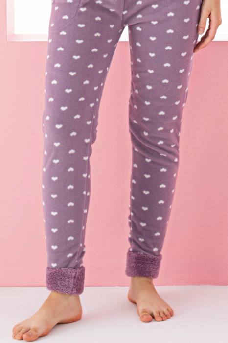 Pijama dama cocolino, pufoasa si calduroasa, imprimeu inimioara Love Sweet, mov [6]