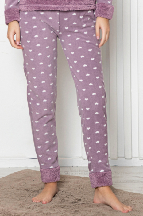 Pijama dama cocolino, pufoasa si calduroasa, imprimeu ursulet love, mov, embody.ro [2]