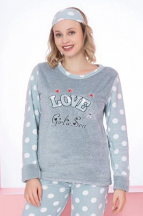 Pijama dama cocolino, pufoasa si calduroasa, imprimeu love, gri, embody.ro [3]