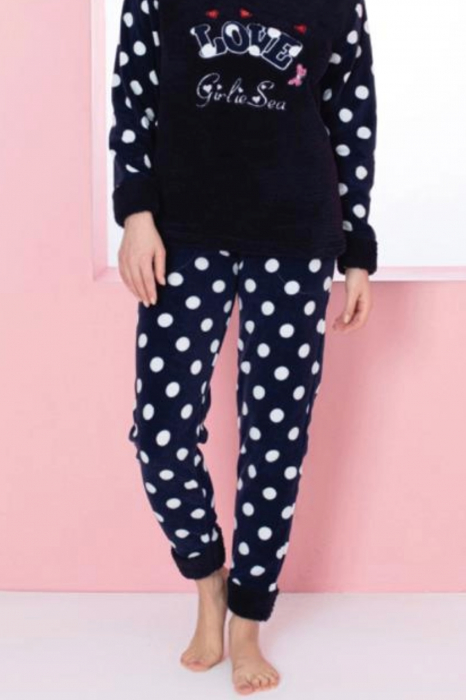 Pijama dama cocolino, pufoasa si calduroasa, imprimeu love, bleumarin, embody.ro [3]