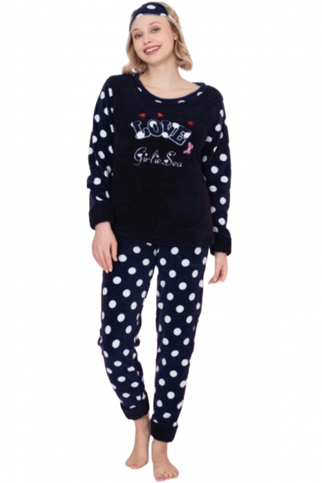 Pijama dama cocolino, pufoasa si calduroasa, imprimeu love, bleumarin, embody.ro [4]