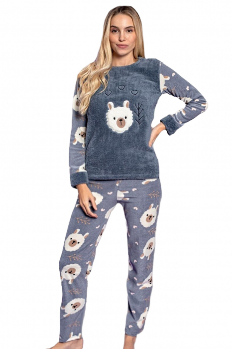 Pijama dama cocolino, pufoasa si calduroasa, imprimeu sheep, gri [2]