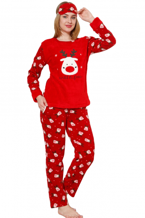 Pijama dama cocolino, pufoasa si calduroasa, imprimeu Ren Craciun wild , rosu [5]