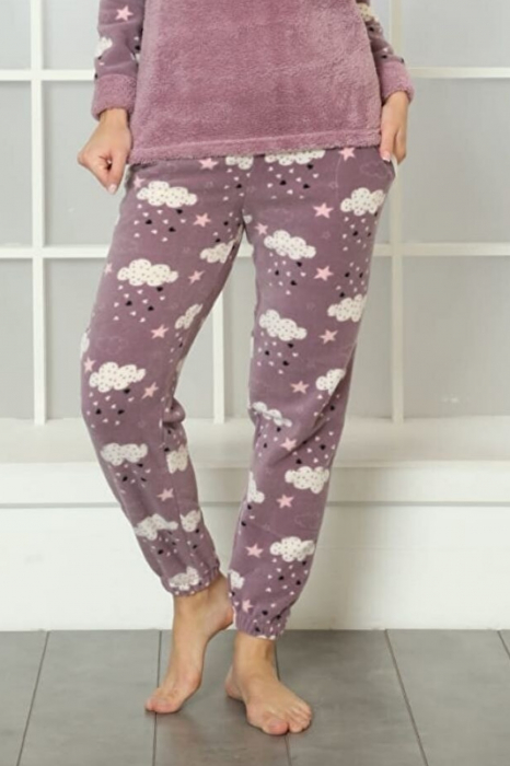 Pijama dama cocolino, pufoasa si calduroasa, imprimeu umbrela, mov [3]