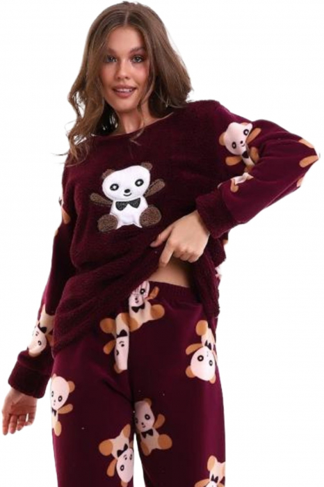 Pijama dama cocolino, pufoasa si calduroasa, imprimeu ursuleti, maro [4]