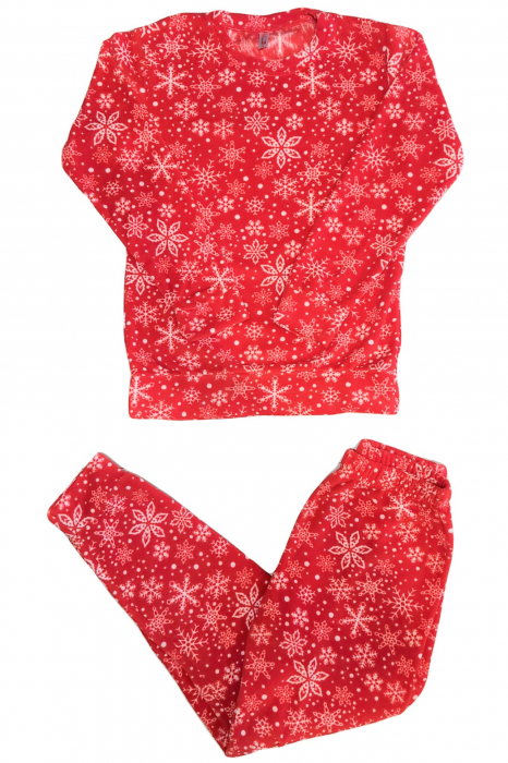 Pijama dama cocolino soft polar, pufoasa cu imprimeu Craciun fulgi de nea rosu-cadou craciun [5]