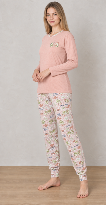 Pijama Dama din Bumbac, 2 Piese, Bluza Roz Pudra cu Maneca Lunga si Pantaloni Lungi1206 [5]